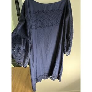 Loft Womens L Navy Shift Dress Cotton Eyelet  Lightweight Career Occasion